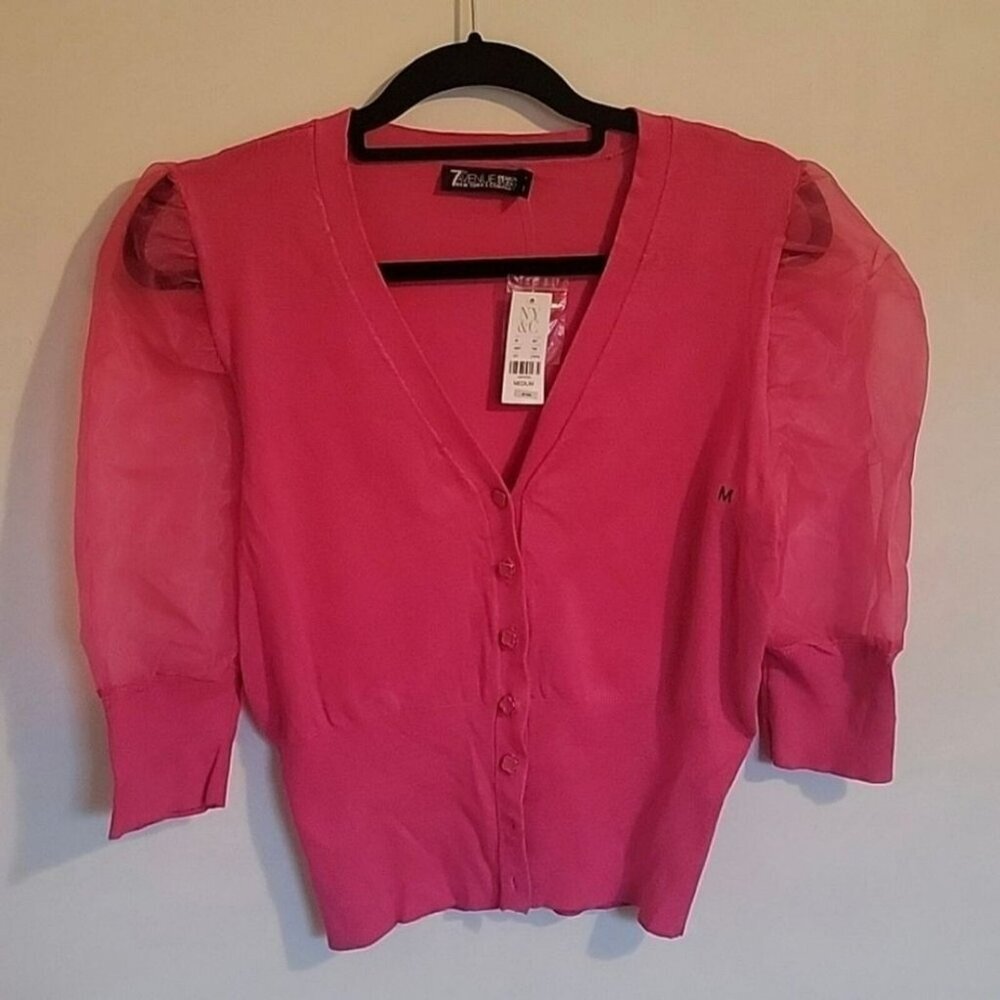 New York and Company Pink Organza Sleeve Blouse Size Medium NWT